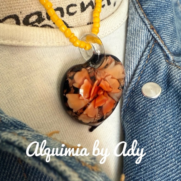 Vintage Murano heart chunky pendant beaded necklace - Picture 5 of 5